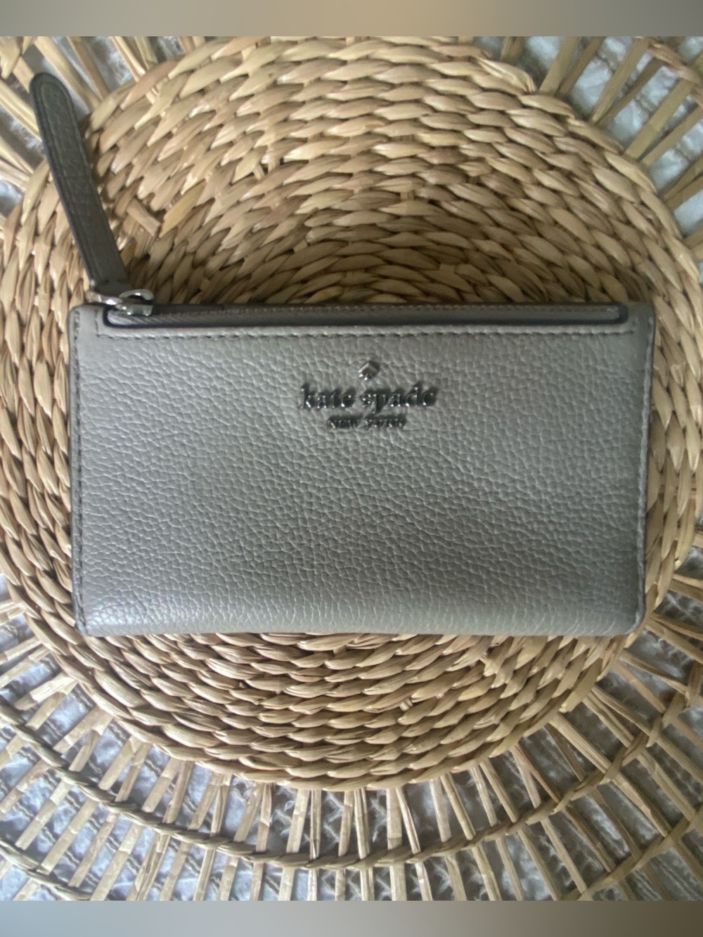 Kate Spade Light Gray Pebbled Leather Zip Wallet